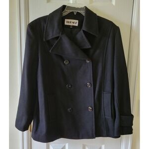 Vintage TRENDZ Pea Coat Missy XL  Black Wool Blend Lined